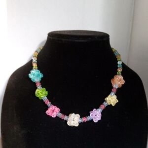 Multicolor Floral Glass Beaded Necklace.